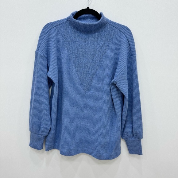Loft Ribbed Mock neck cozy ribbed long sleeve ladies sweater top blue Sz Small - Picture 2 of 5
